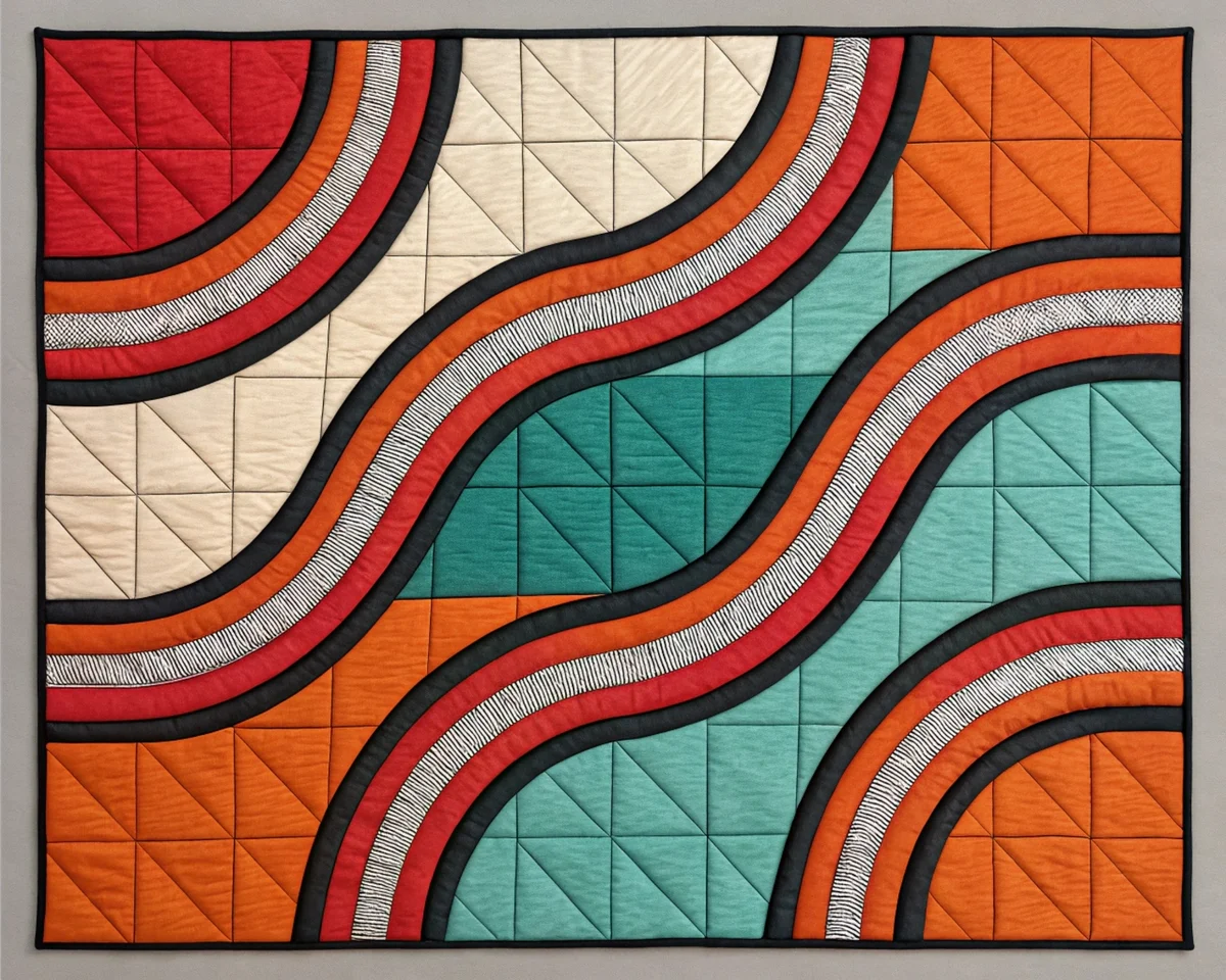 Crimson-Teal Patchwork - Polyptych Harmony
