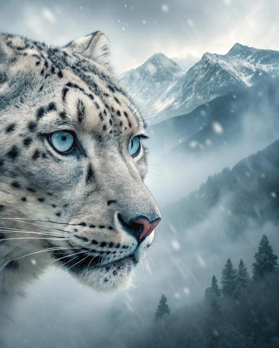 Snow Leopard Misty Gaze
