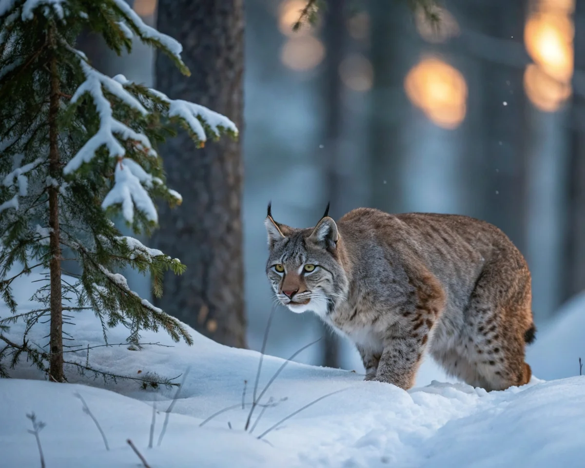 Lynx Snowy Crouch