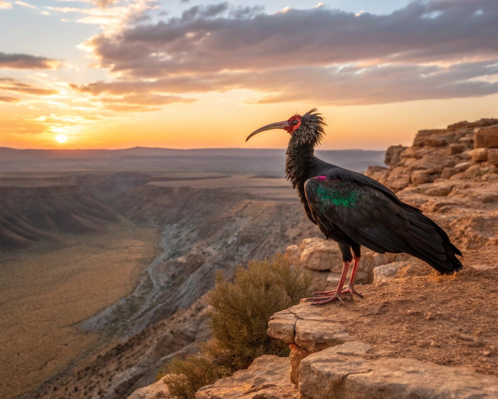 Bald Ibis Sunset Glow