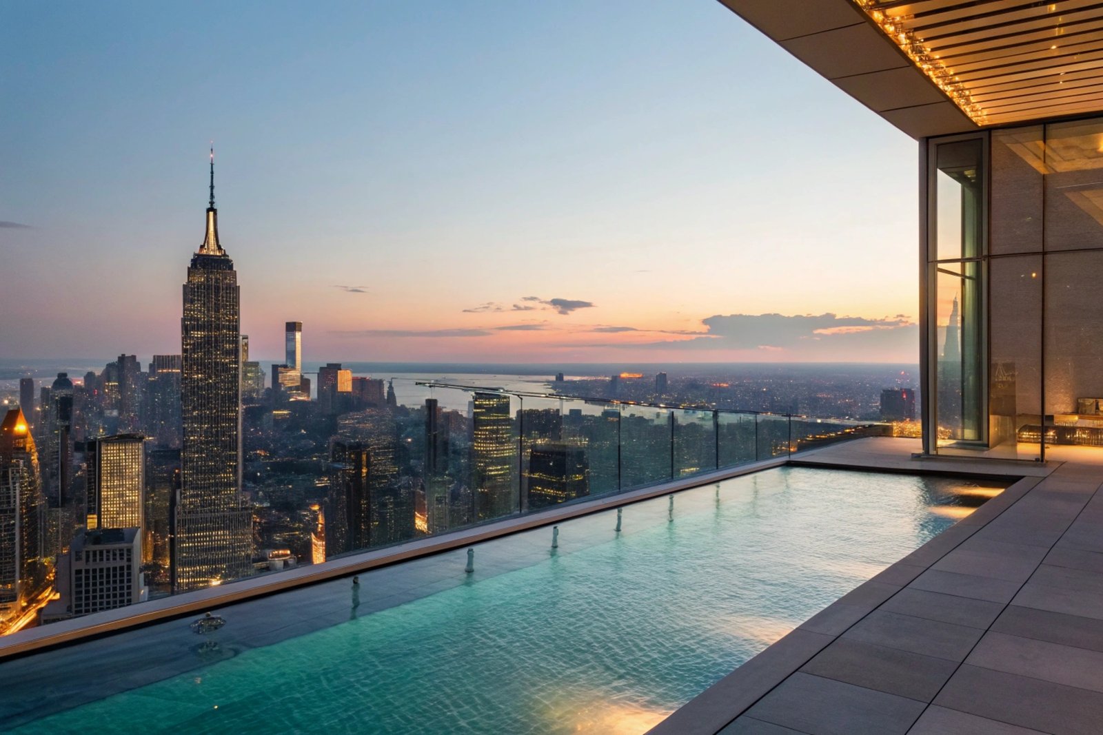 Modernist Rooftop Pool at Dusk
