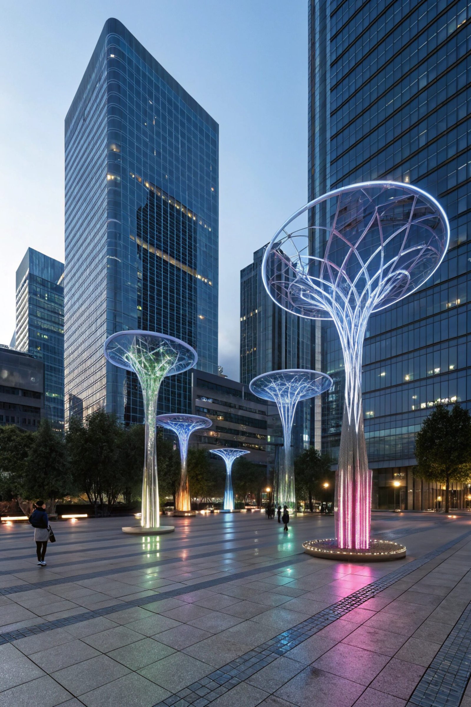 Futuristic Urban Plaza with Sculptures