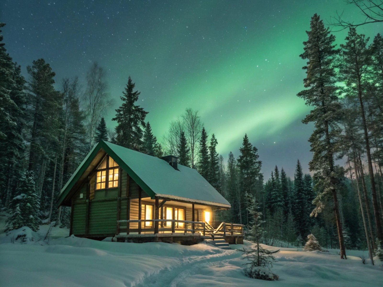 Scandinavian Cabin with Green Roof