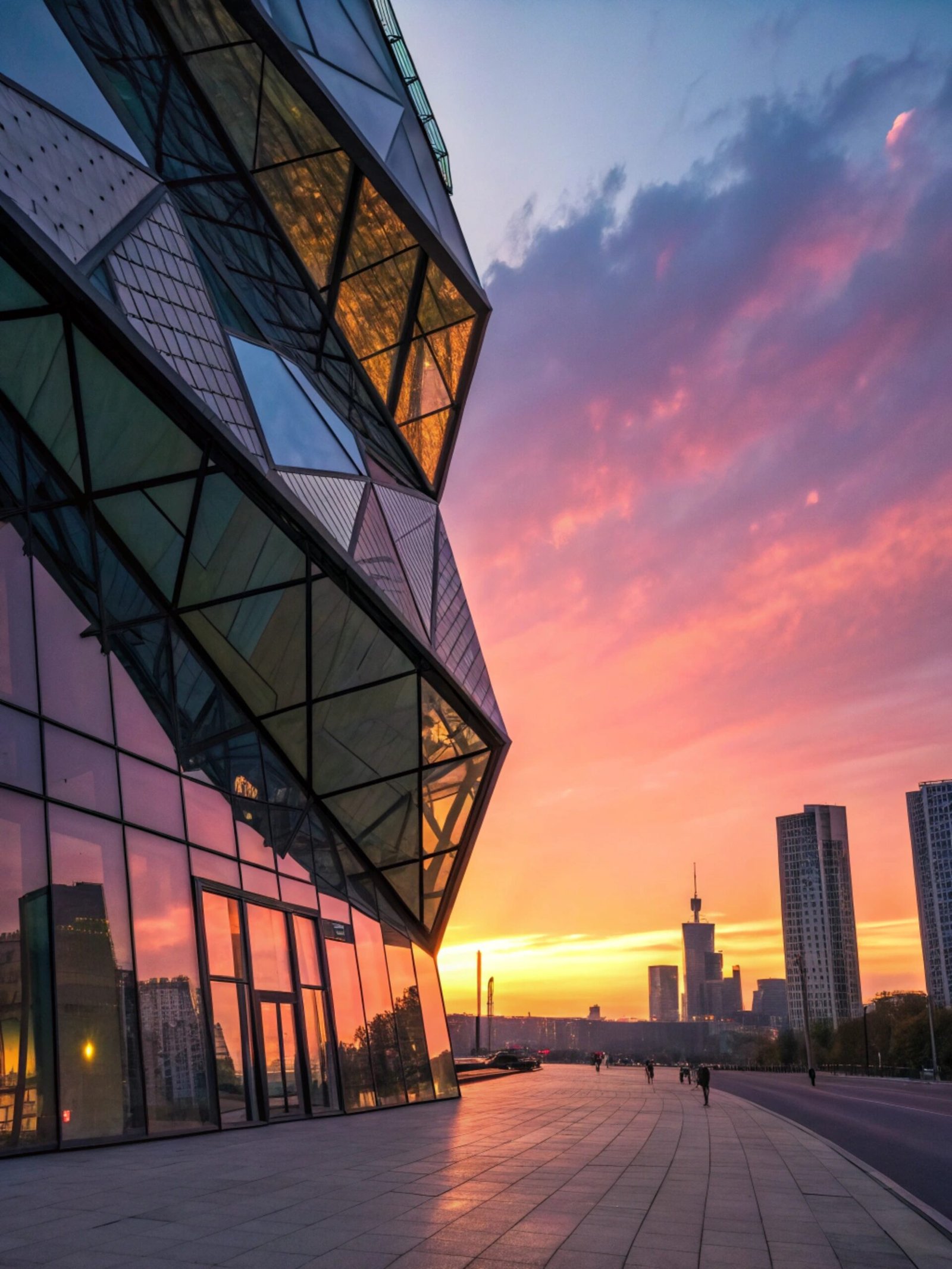 Deconstructivist Museum at Sunset - Fragmented Portrait