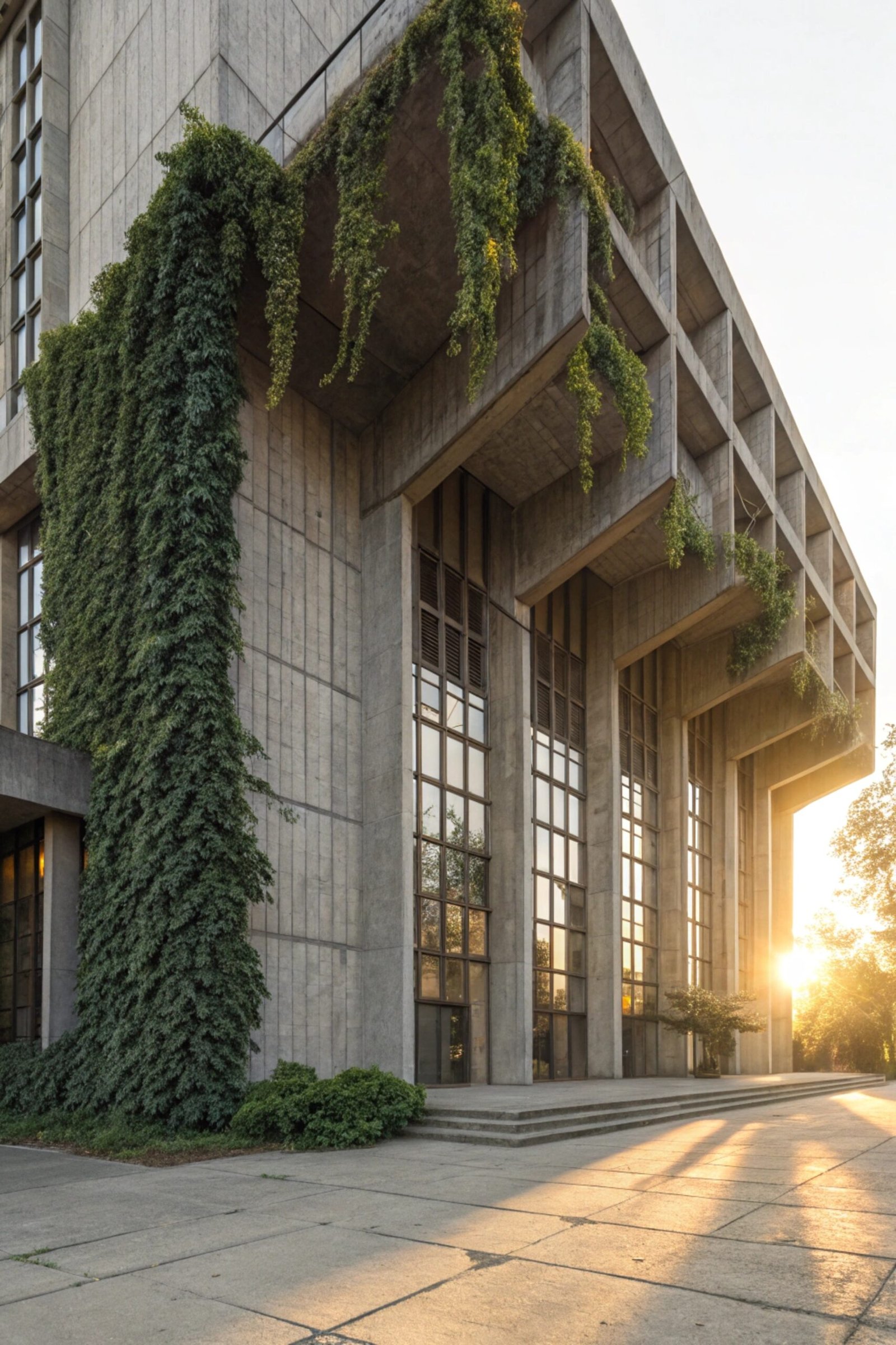 Brutalist Library with Ivy