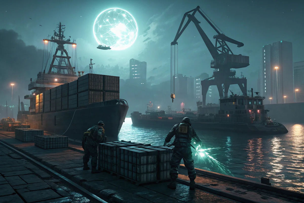 Neon Harbor Dockworkers