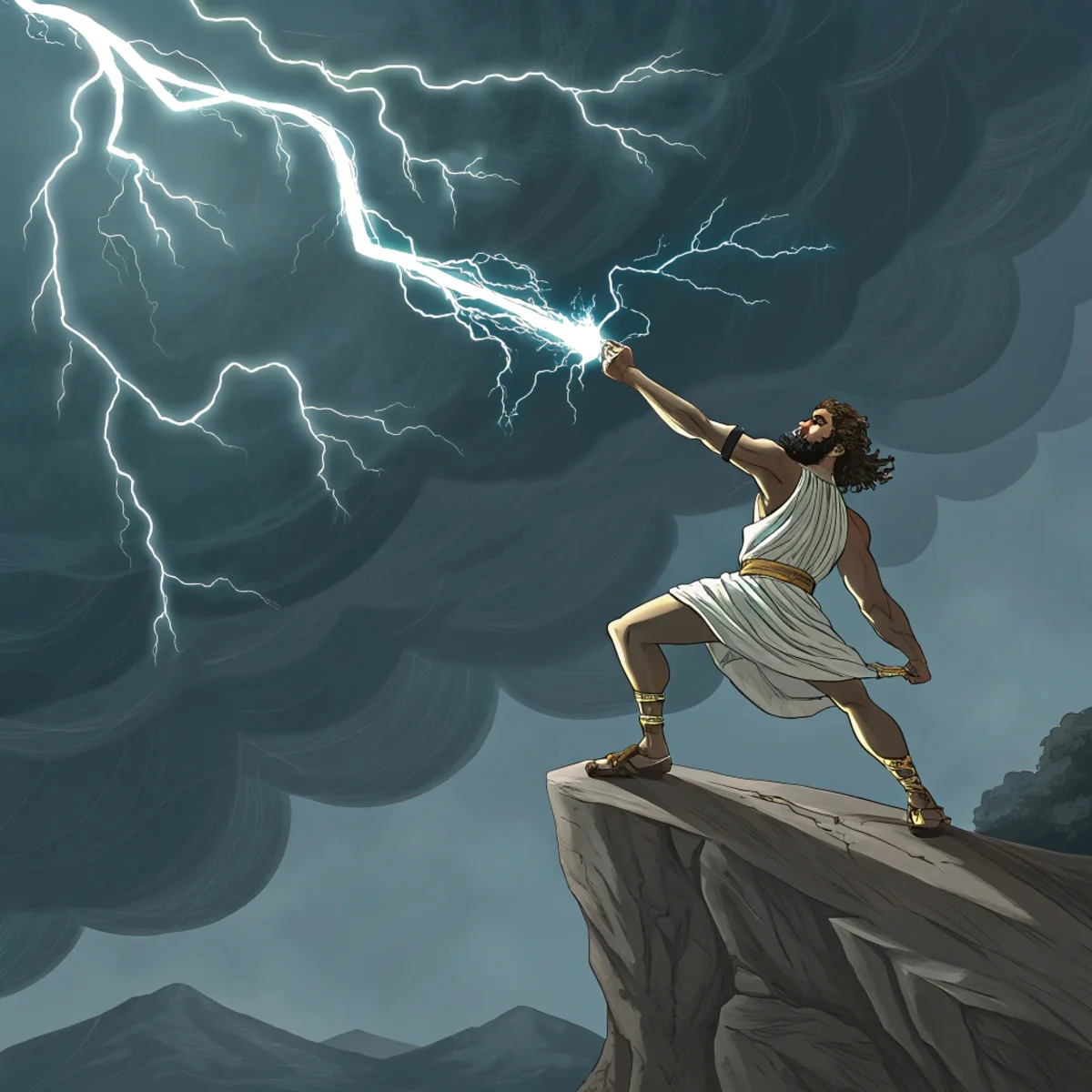 Greek Storm God Hurling Thunderbolt