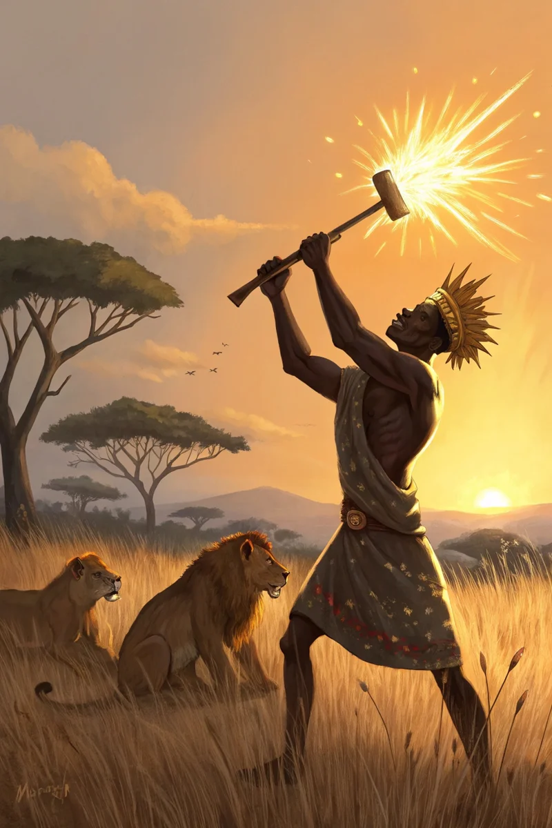 African Sun God Forging Crown