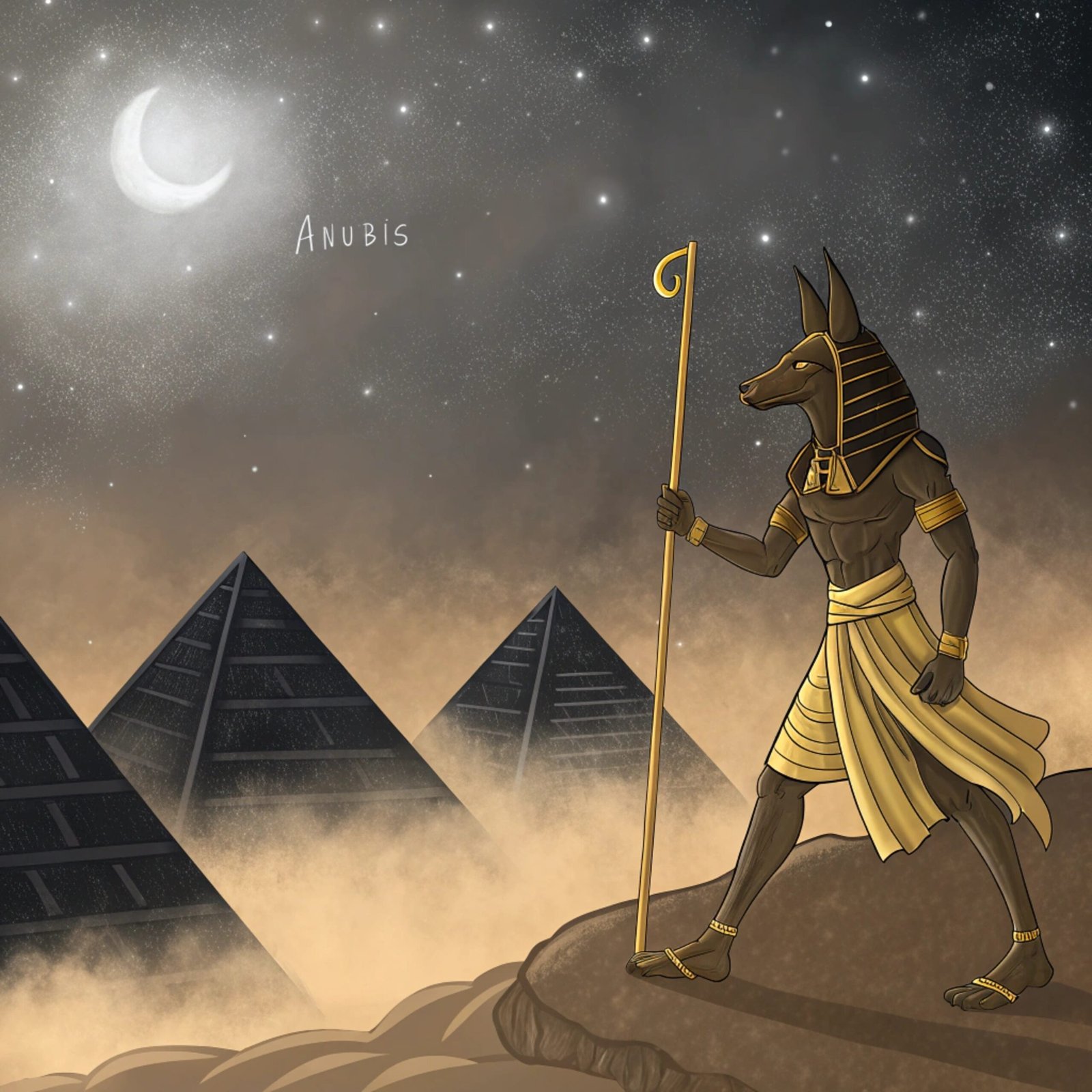 Anubis Guiding Soul Through Labyrinth