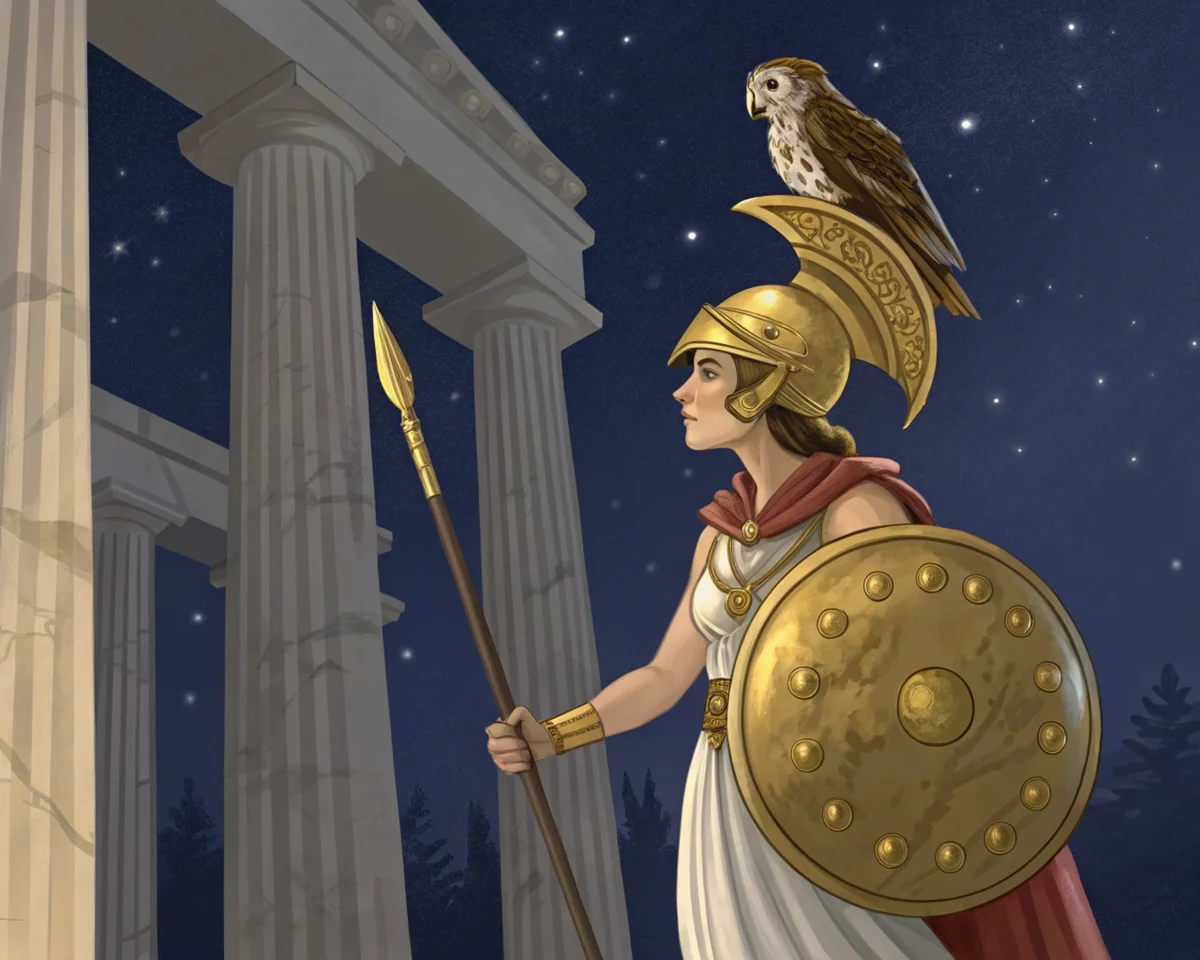 Athena with Owl in Marble Temple