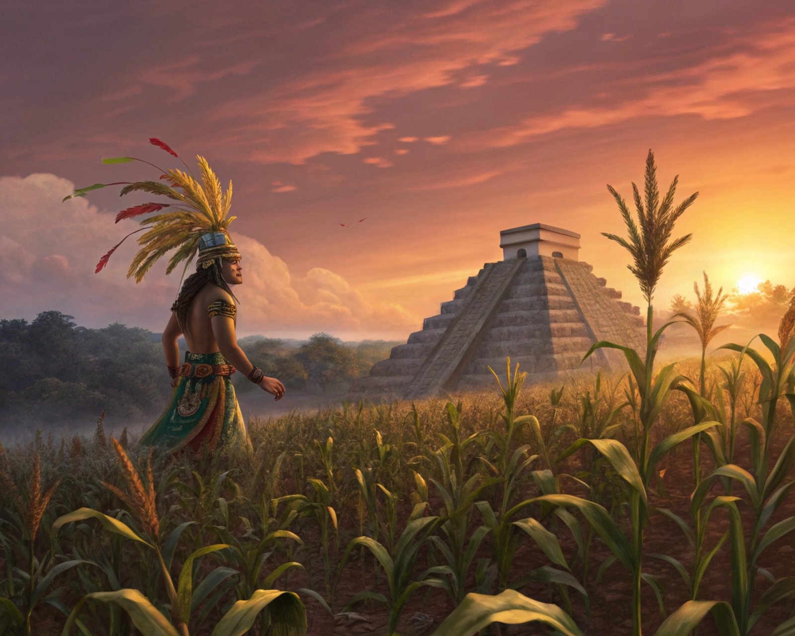 Mayan Maize God in Golden Cornfield