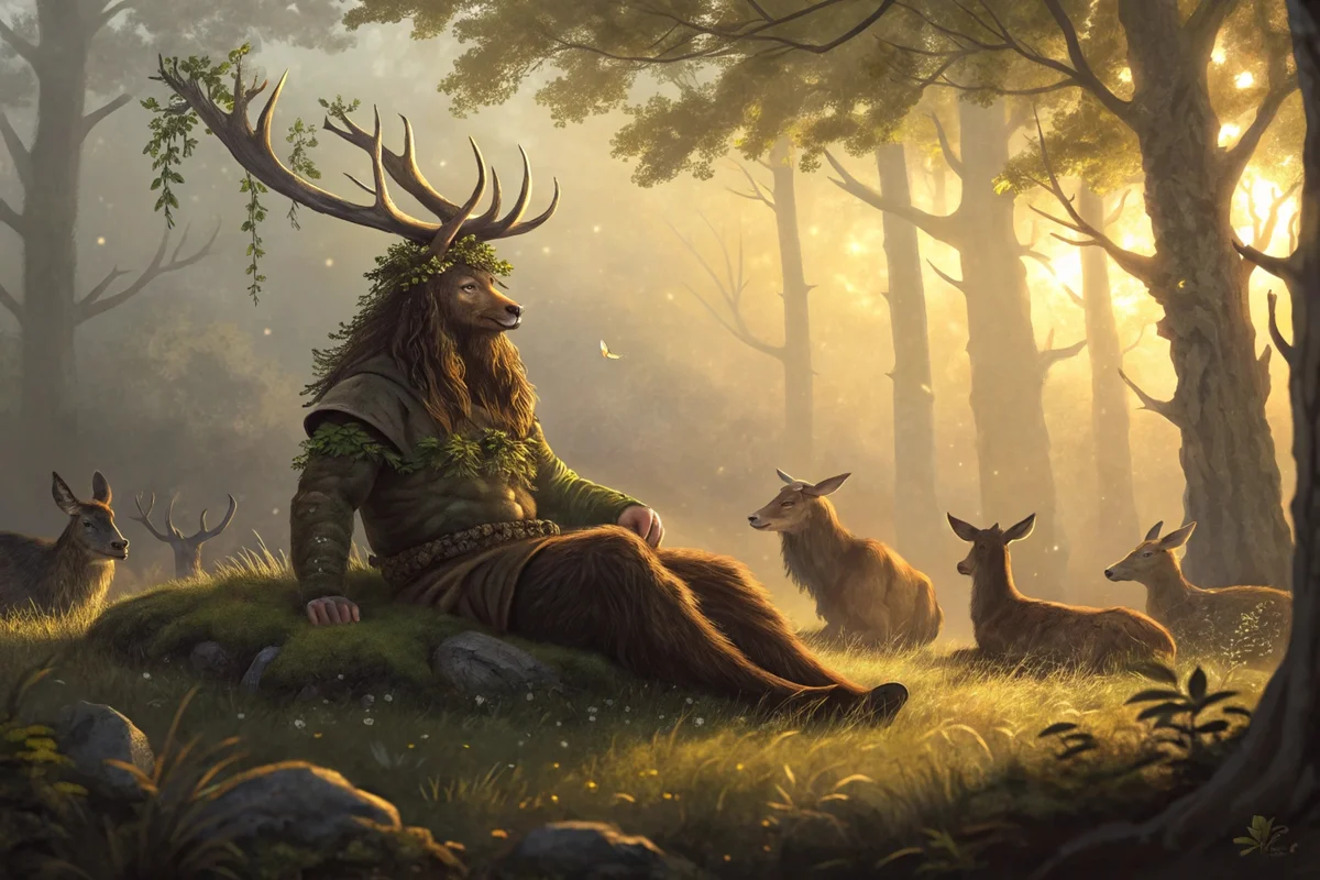 Cernunnos in Forest Clearing at Dawn