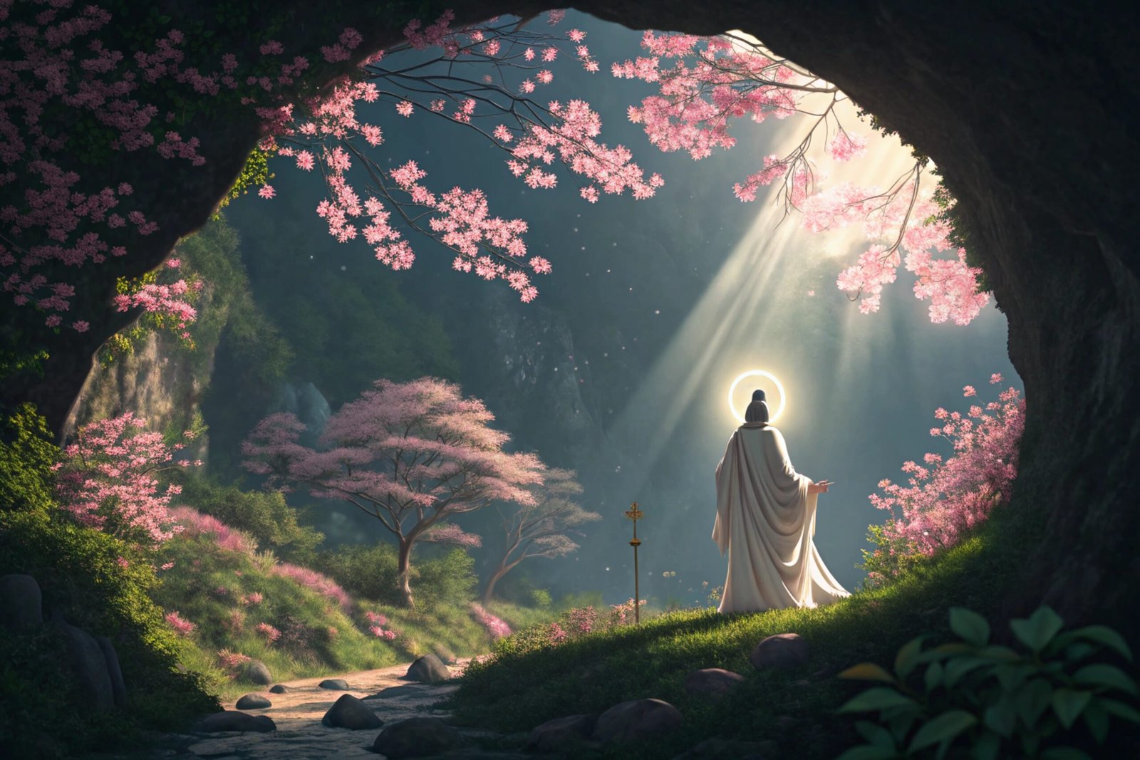 Amaterasu Illuminating Cherry Blossom Valley