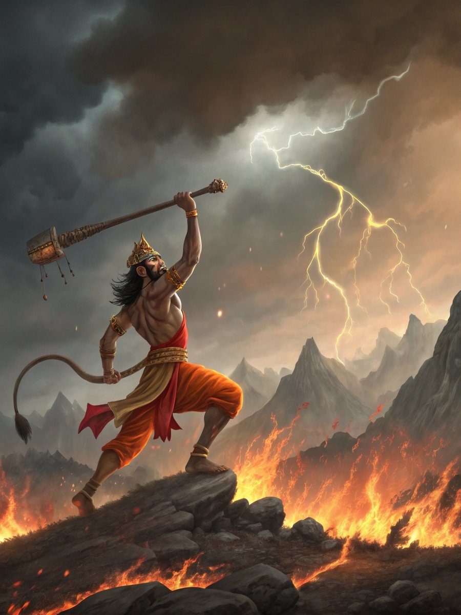 Hanuman Leaping Across Battlefield