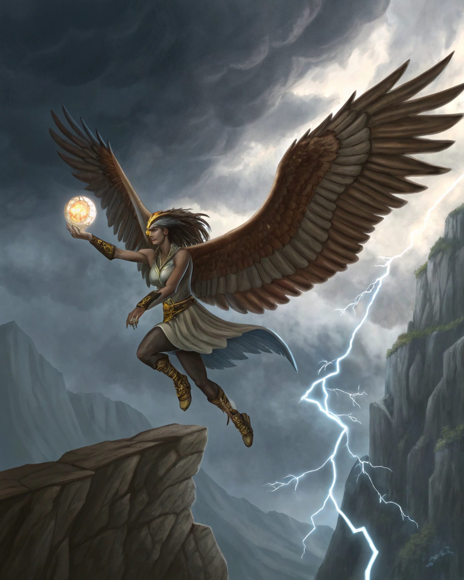 Greek Harpy Clutching Glowing Orb