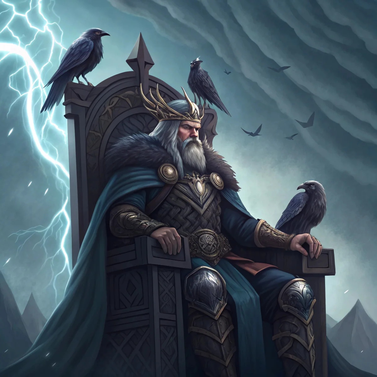 Odin on Throne with Cosmic Storm