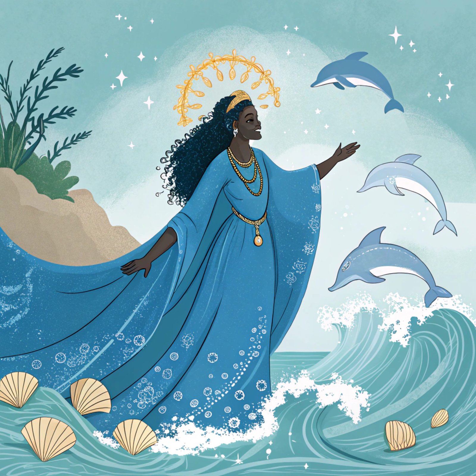 Yemaya Rising from Ocean Waves