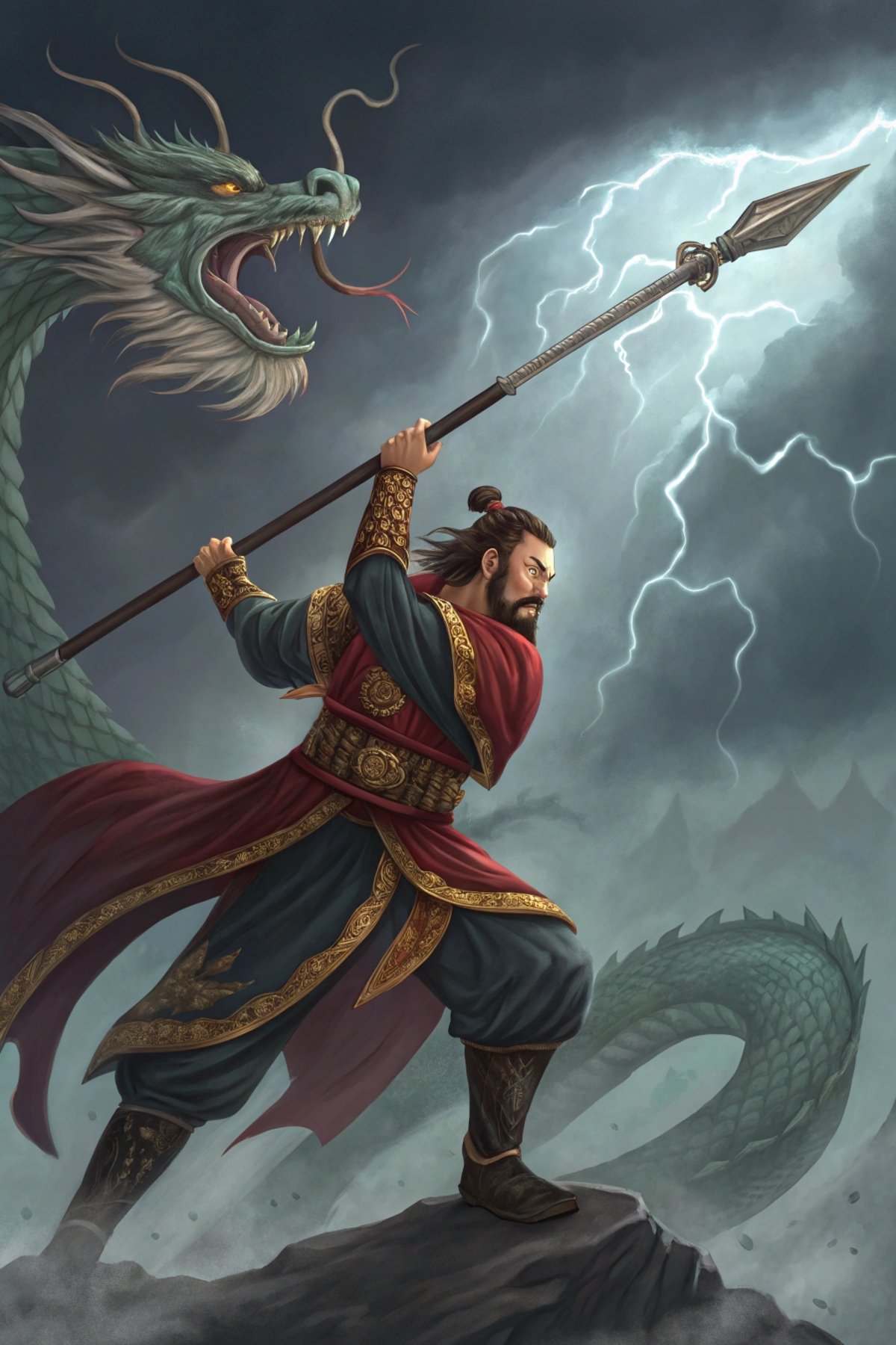 Erlang Shen Battling Dragon in Sky