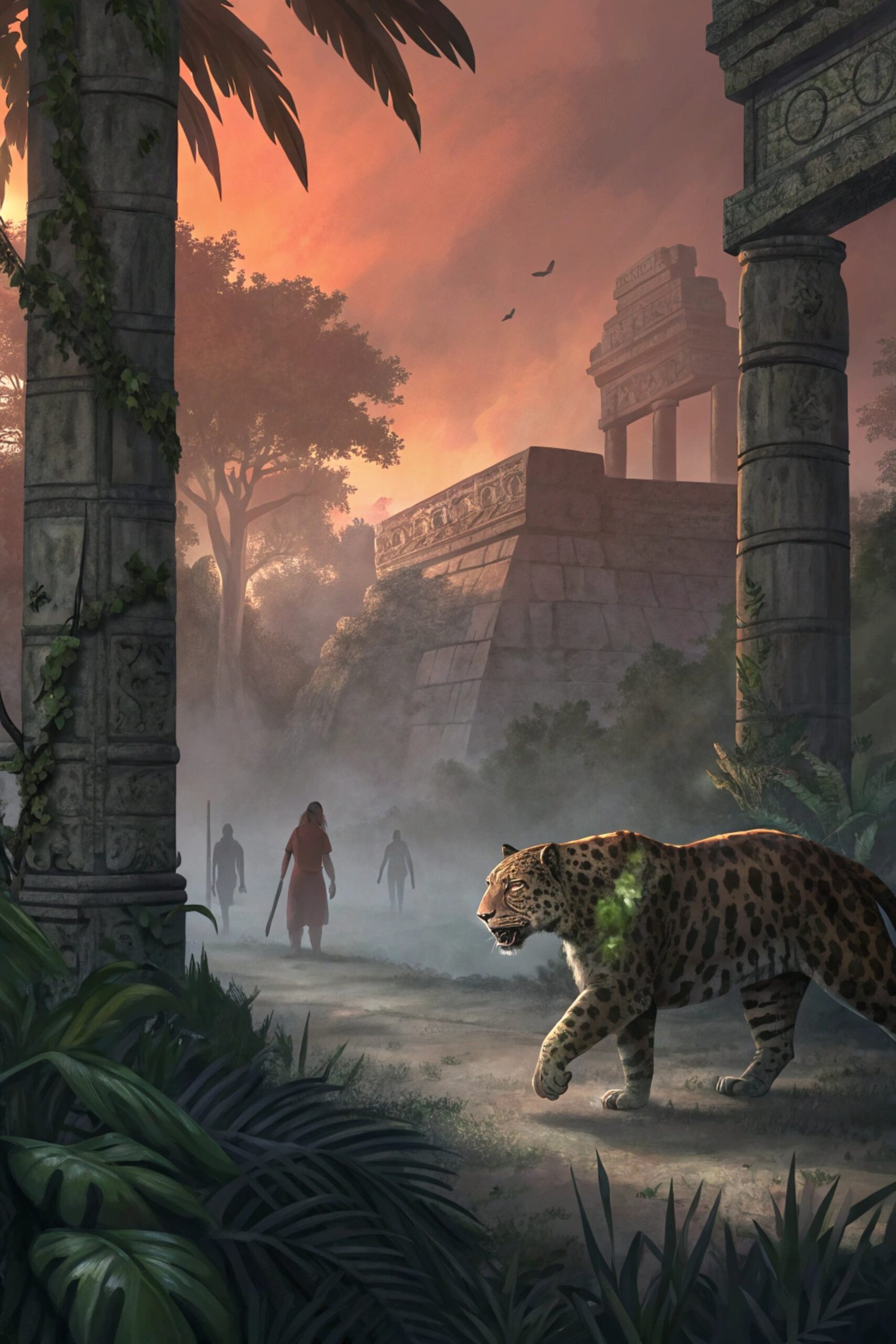 Mayan Jaguar God in Misty Temple