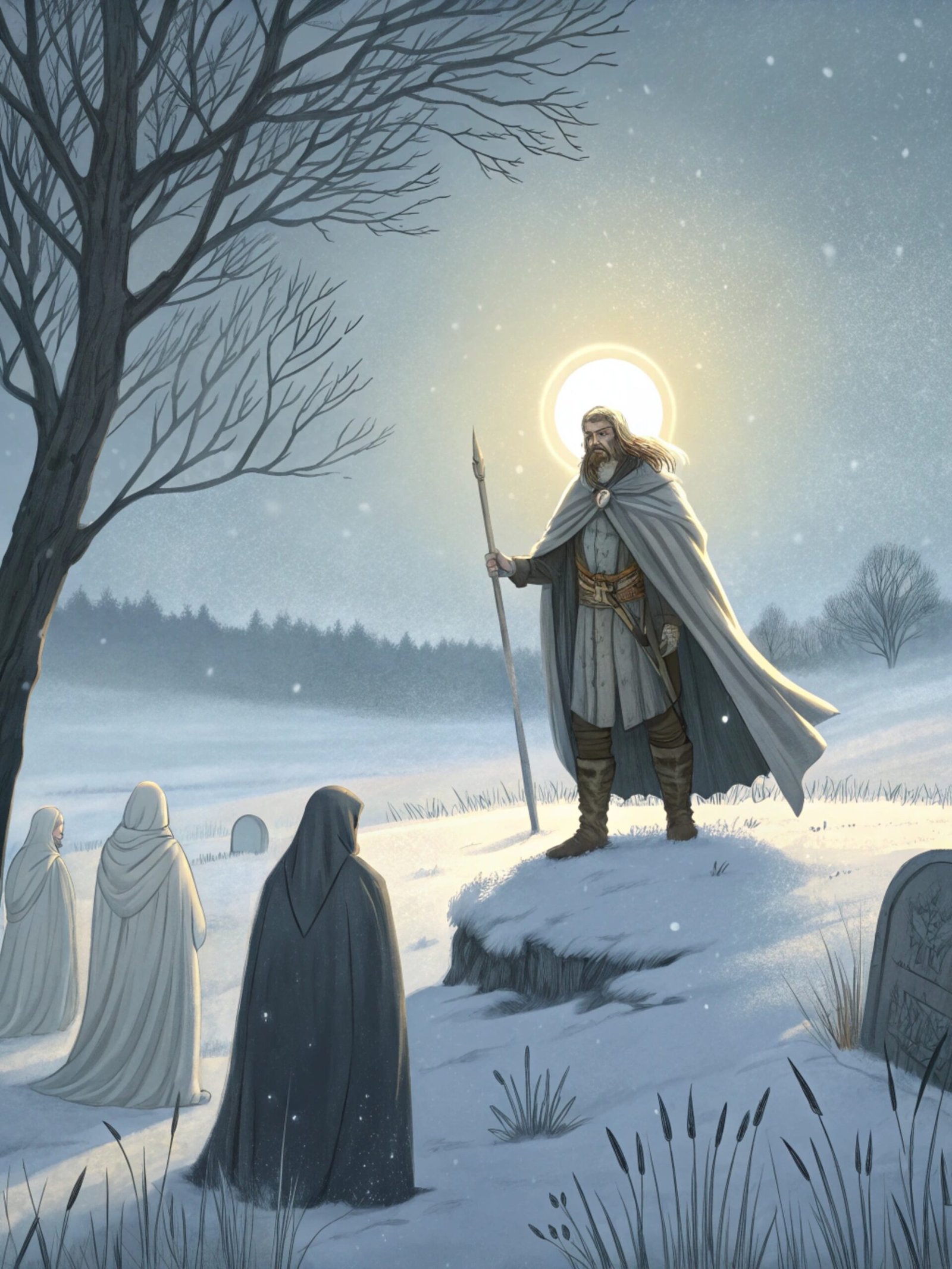 Baldr Glowing in Snowy Meadow