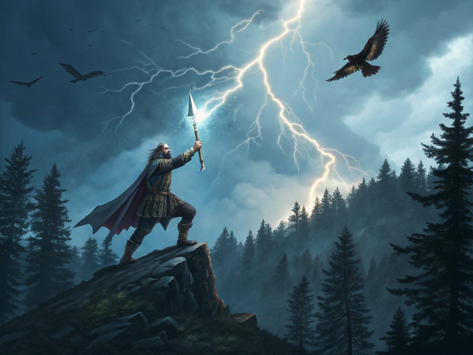 Perun Hurling Thunderbolt from Peak