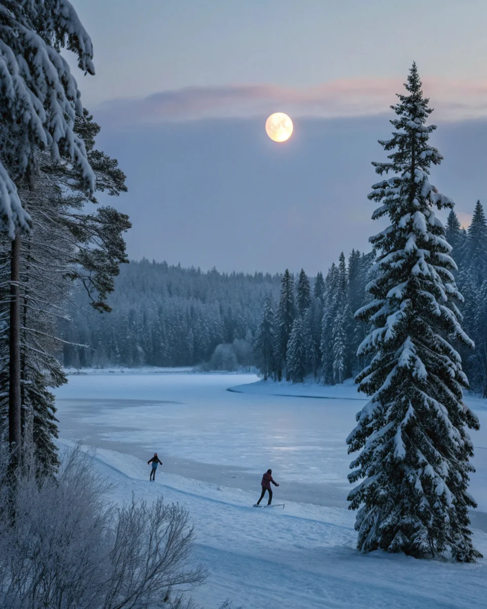 Frozen Lake with Ice Skaters