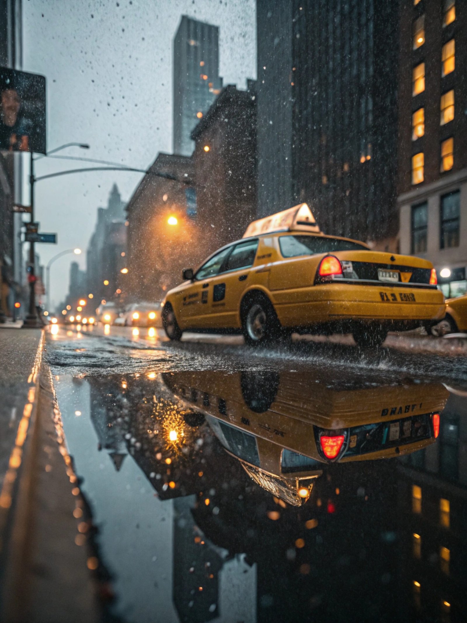 Rainy Taxi Reflection