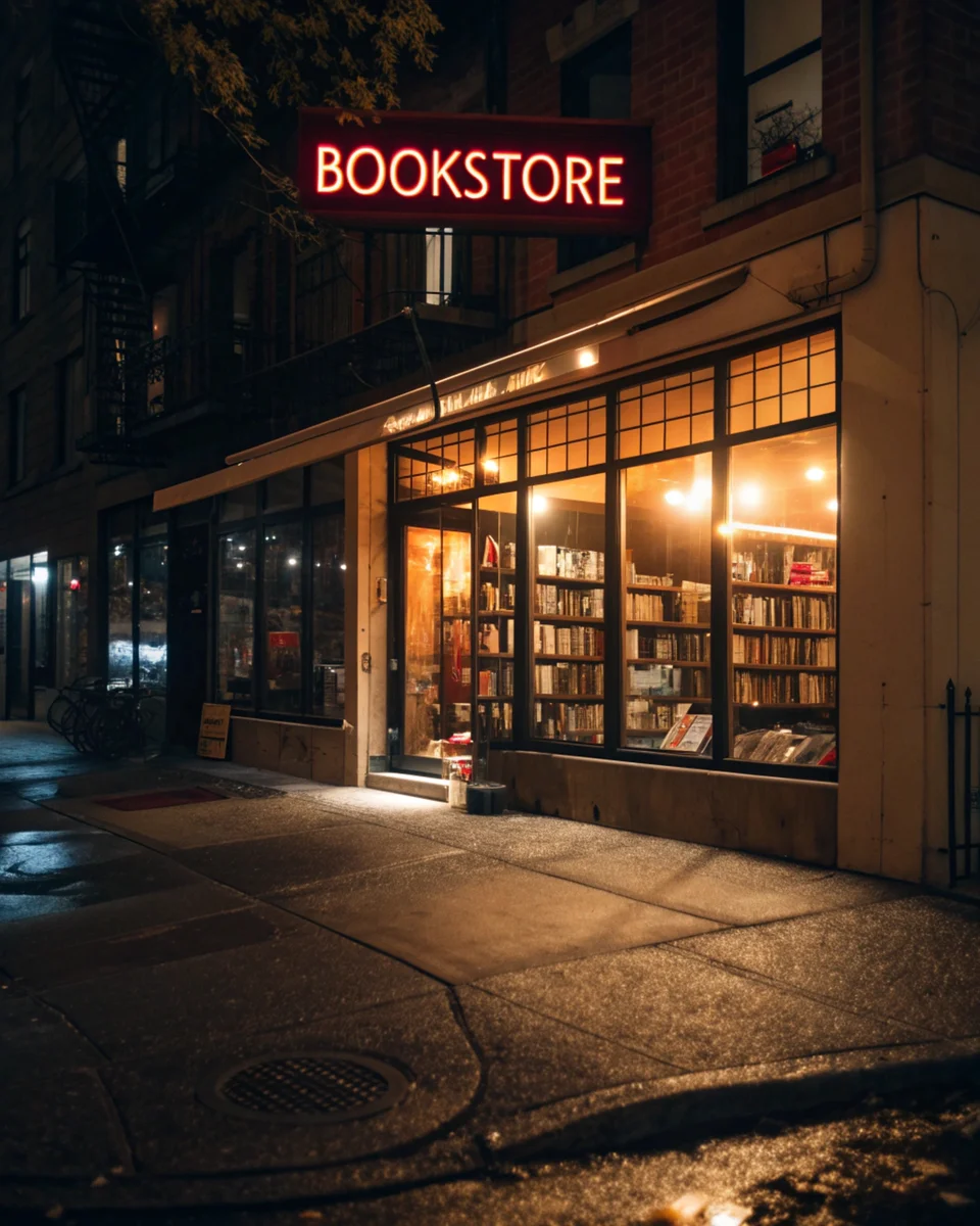 Neon Bookstore Night