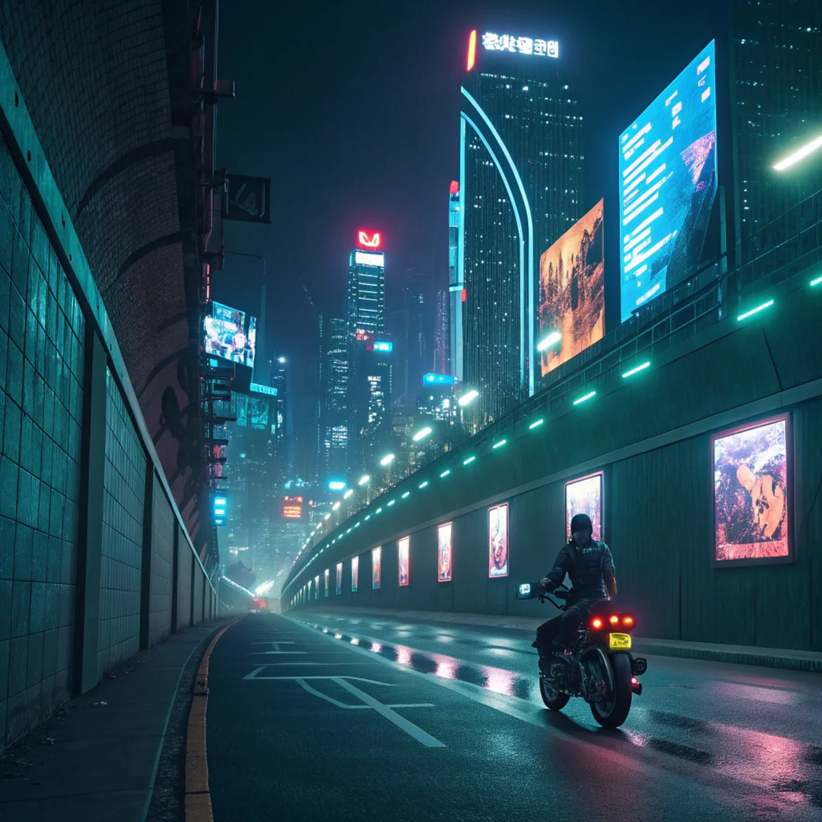 Cyberpunk Motorcycle Tunnel