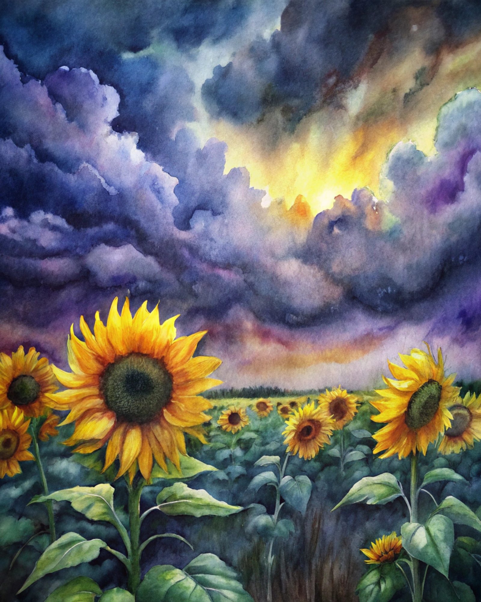 Stormy Sunflower Field