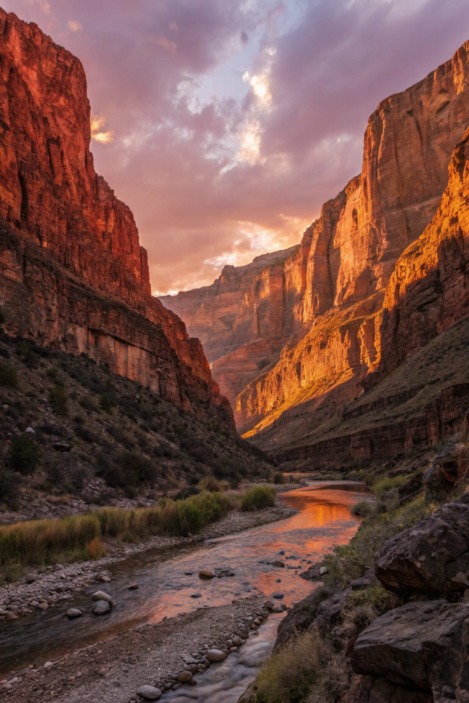 Sunset Canyon with Glowing Red Walls