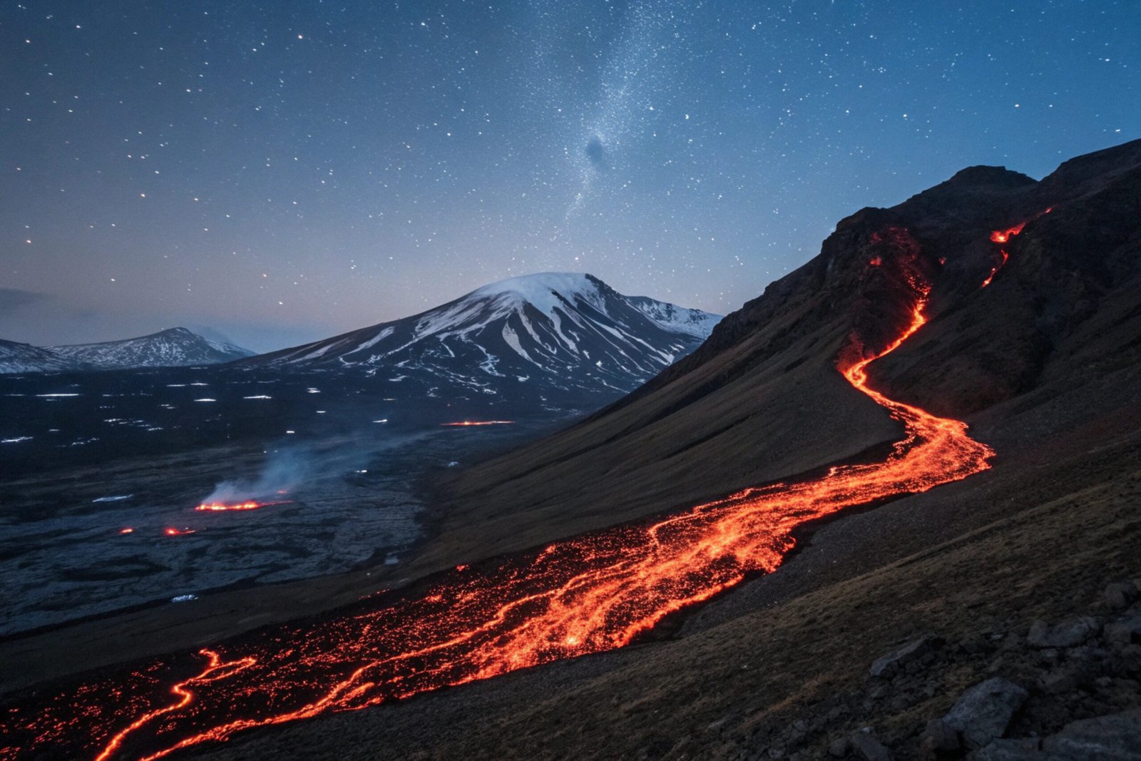 Volcanic Landscape with Glowing Lava