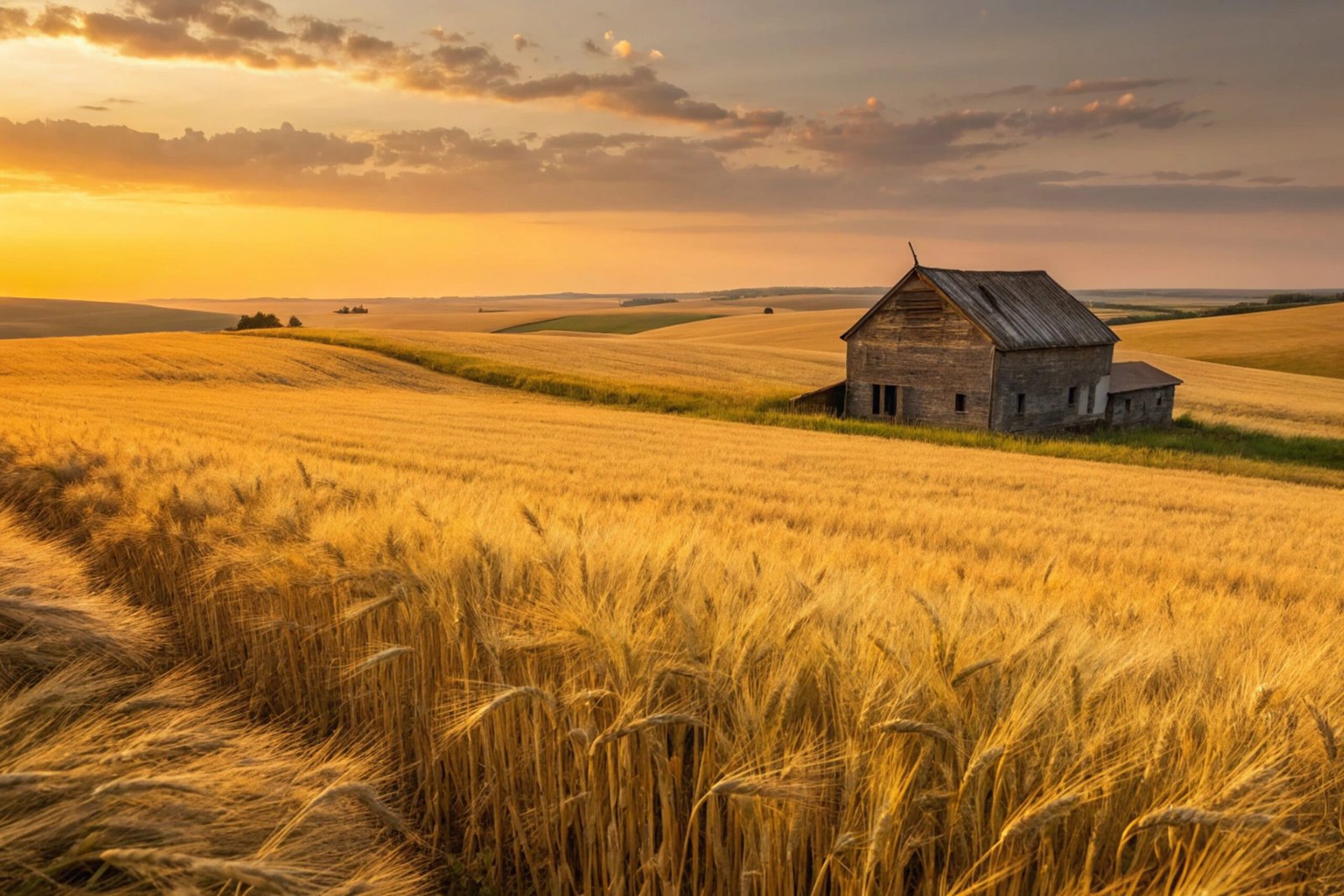 Golden Wheat Field with Barn