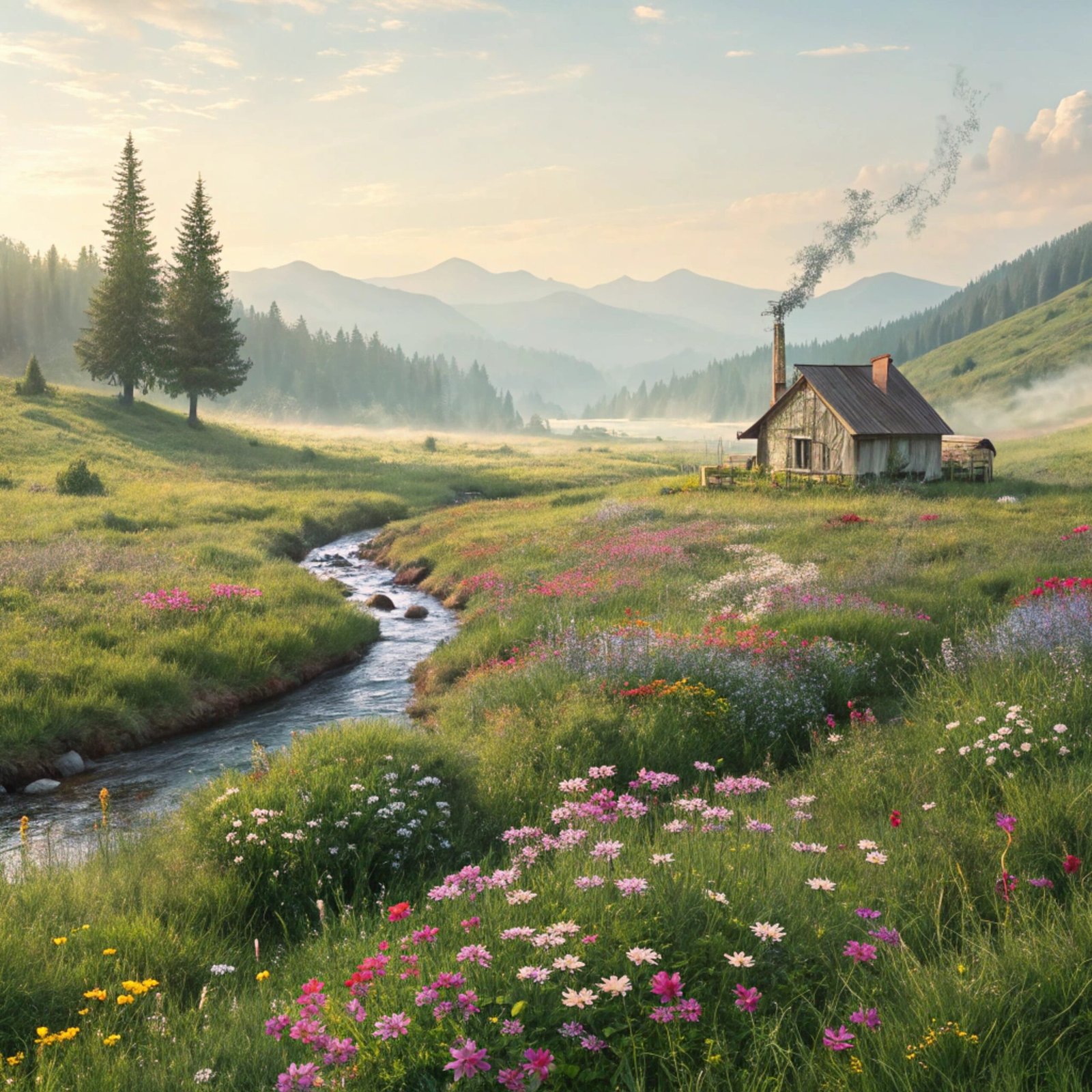 Wildflower Meadow with Cottage
