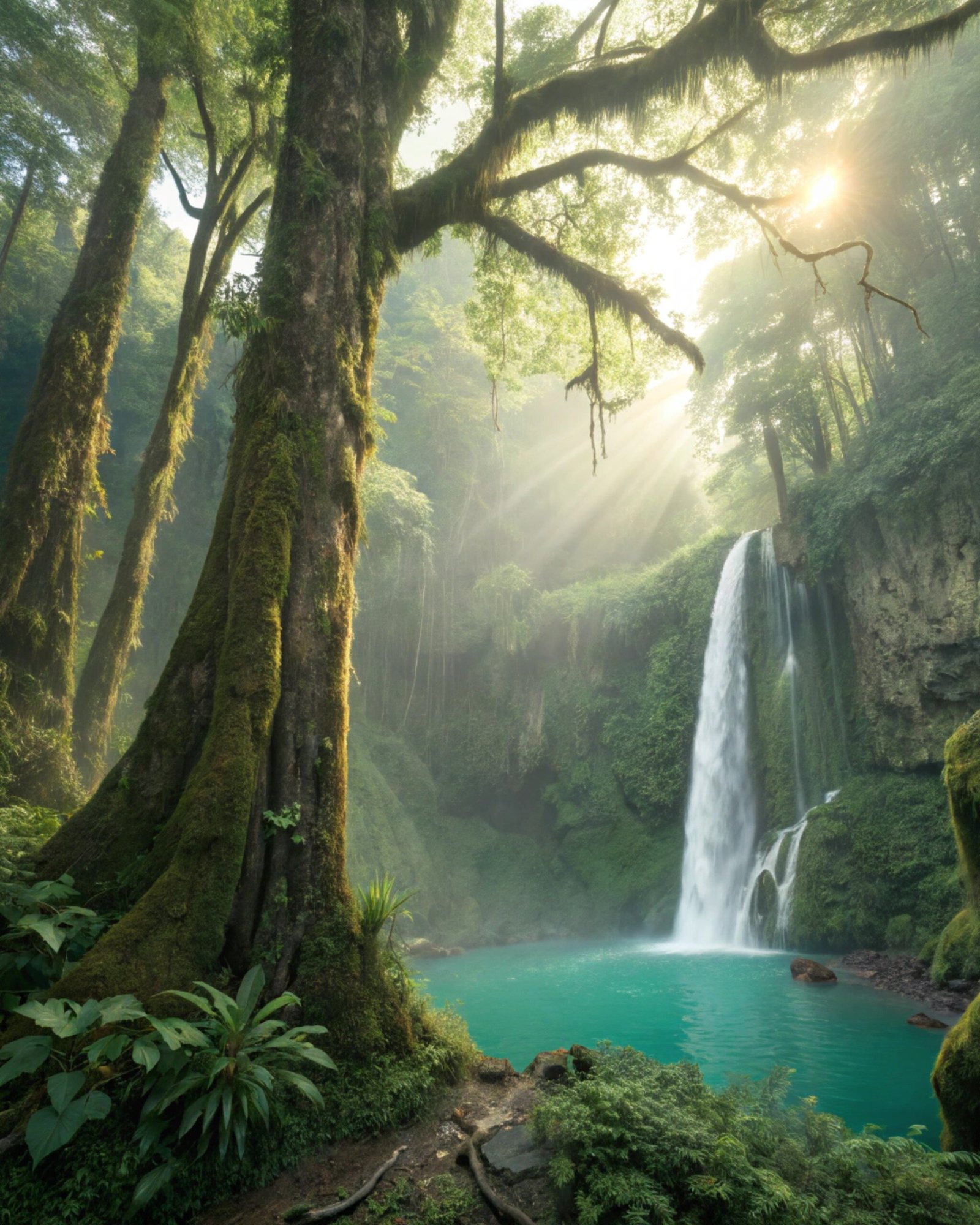 Misty Rainforest with Waterfall