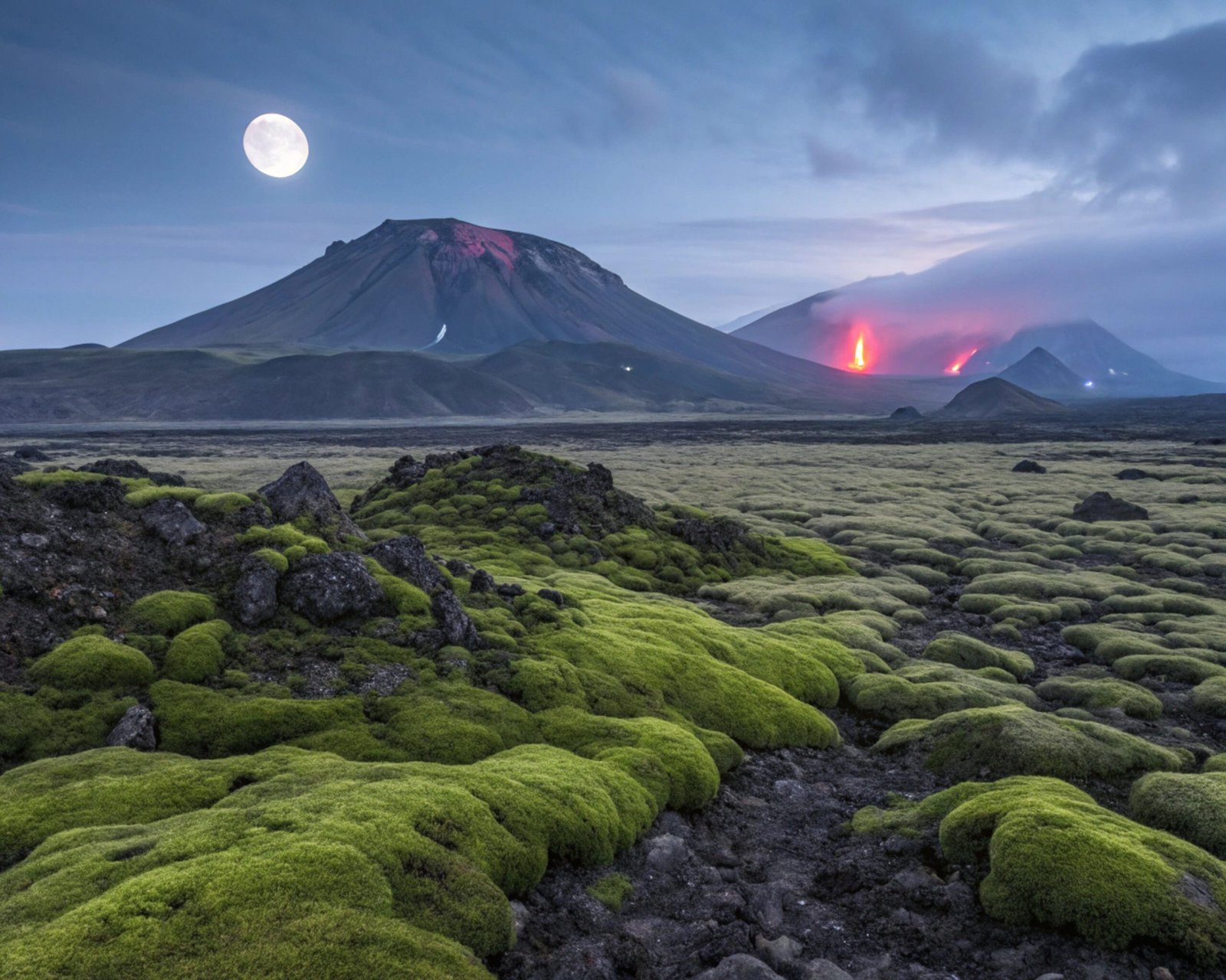 Volcanic Landscape with Green Moss