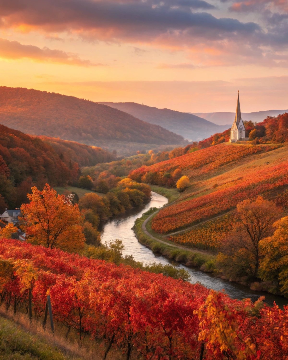 Autumn Valley with Church Steeple