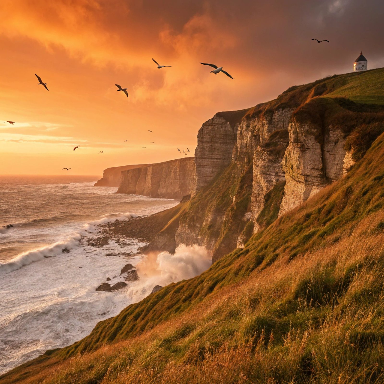 Coastal Cliff with Fiery Sky