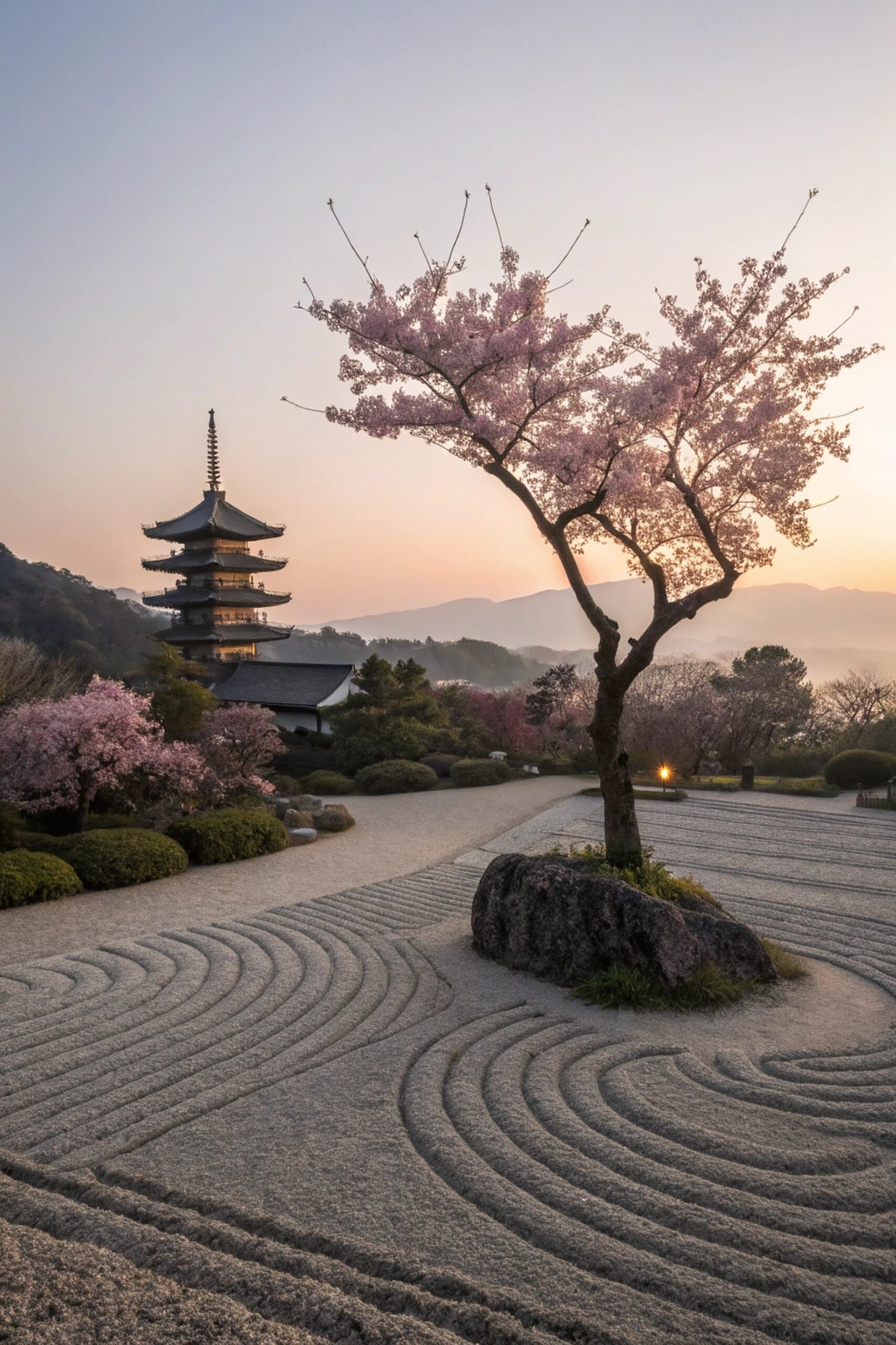 Japanese Zen Garden at Sunrise