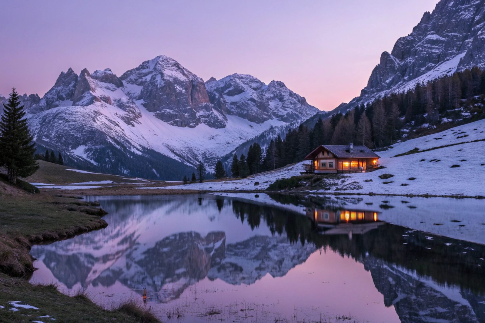 Alpine Valley with Snowy Peaks