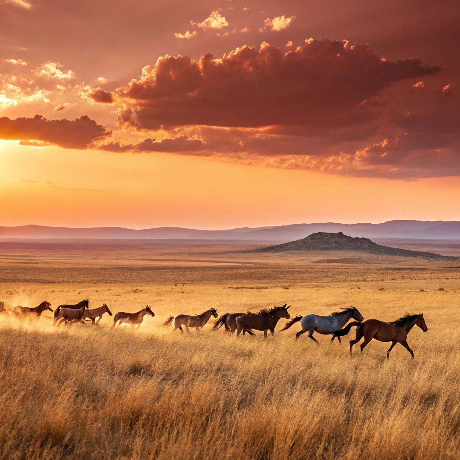 Golden Steppe with Wild Horses