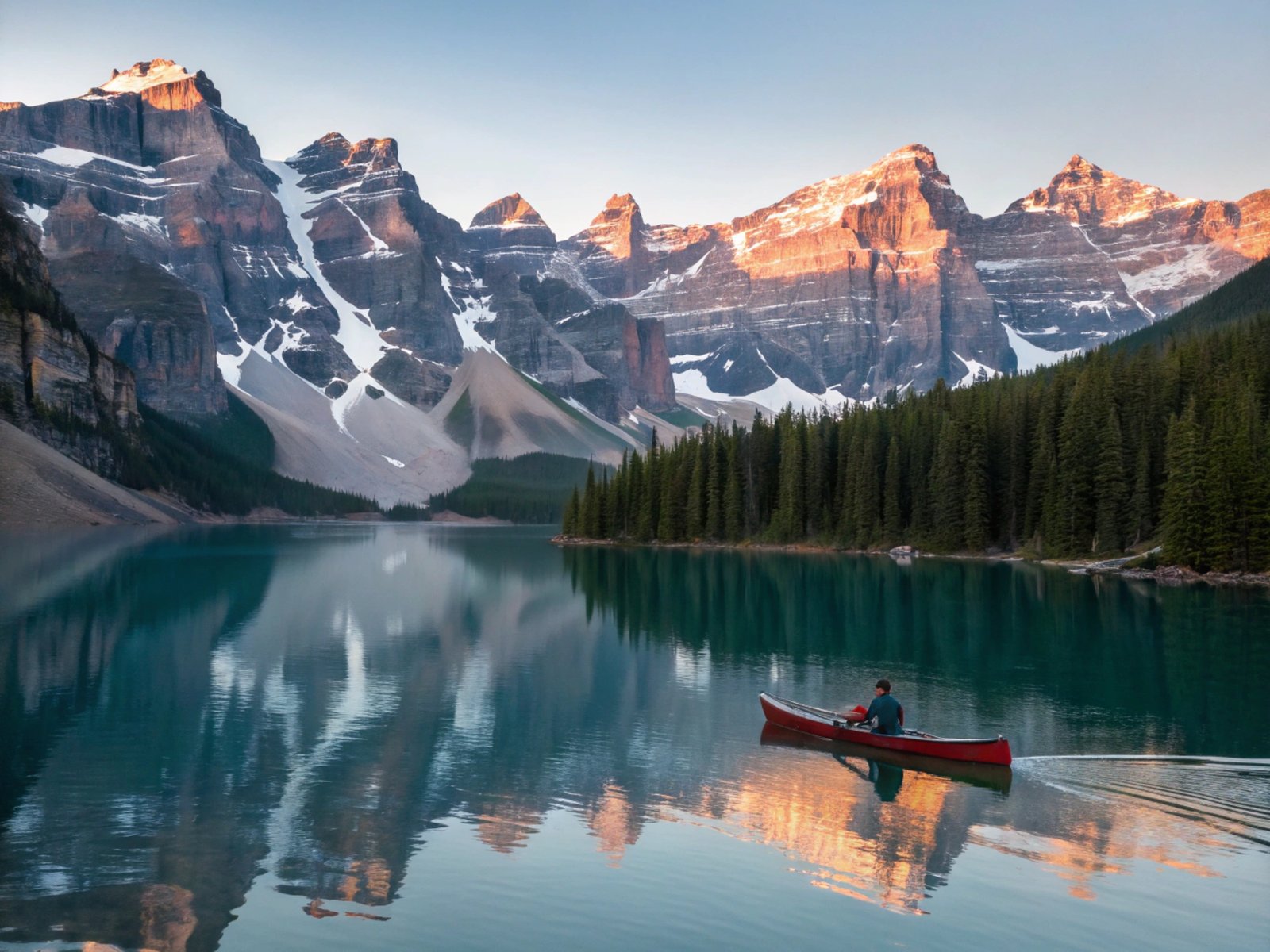 Mountain Lake with Canoe
