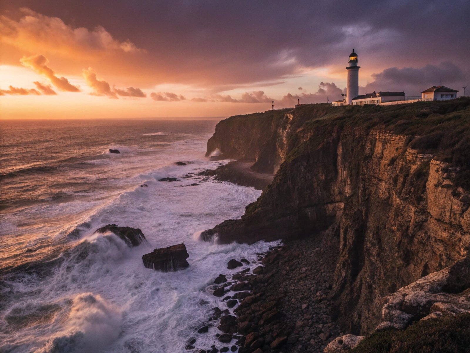 Cliffside with Lighthouse at Sunset