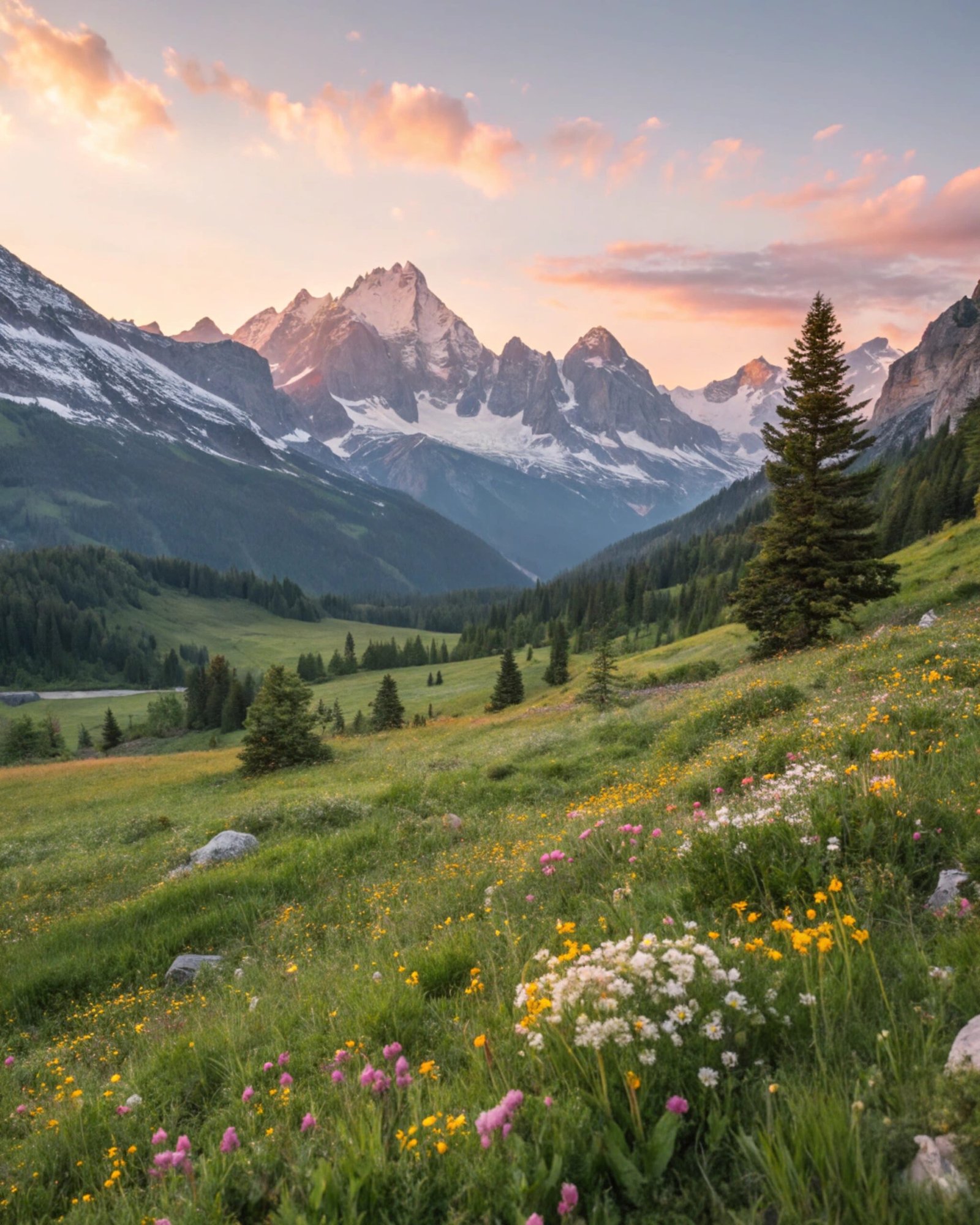 Alpine Valley with Wildflowers