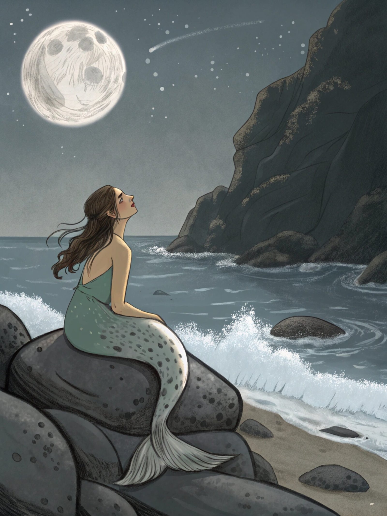 Selkie Shedding Skin on Moonlit Shore