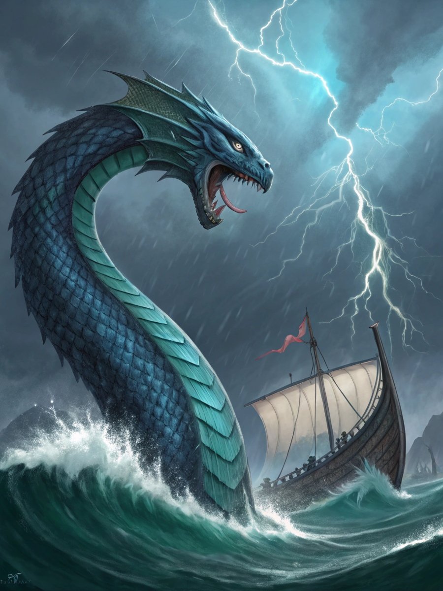 Norse Sea Serpent Sinking Longship