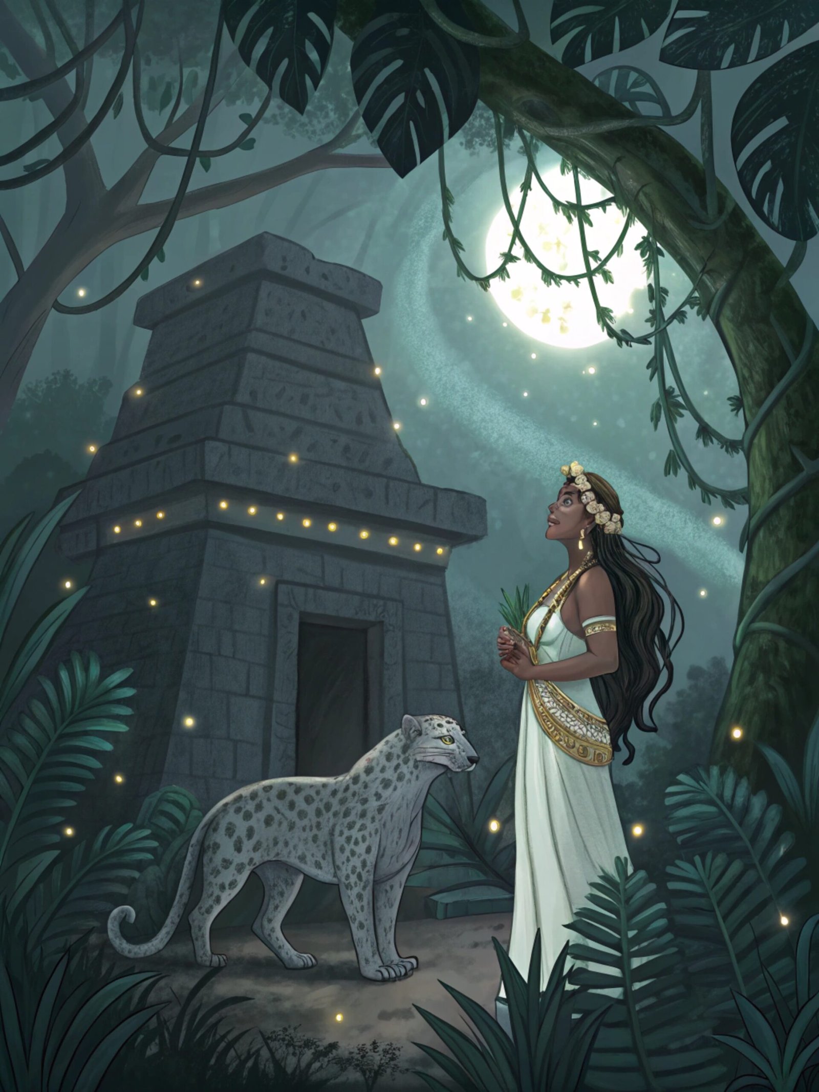 Mayan Moon Goddess with Silver Jaguar