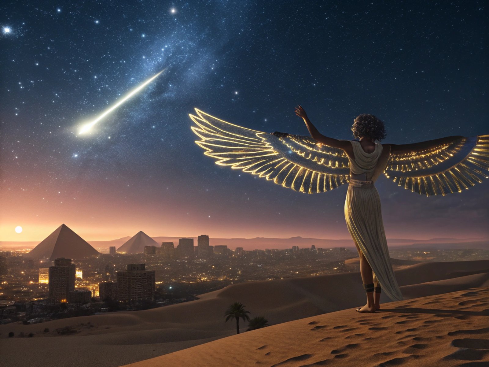 Egyptian Sky Goddess Over Desert City