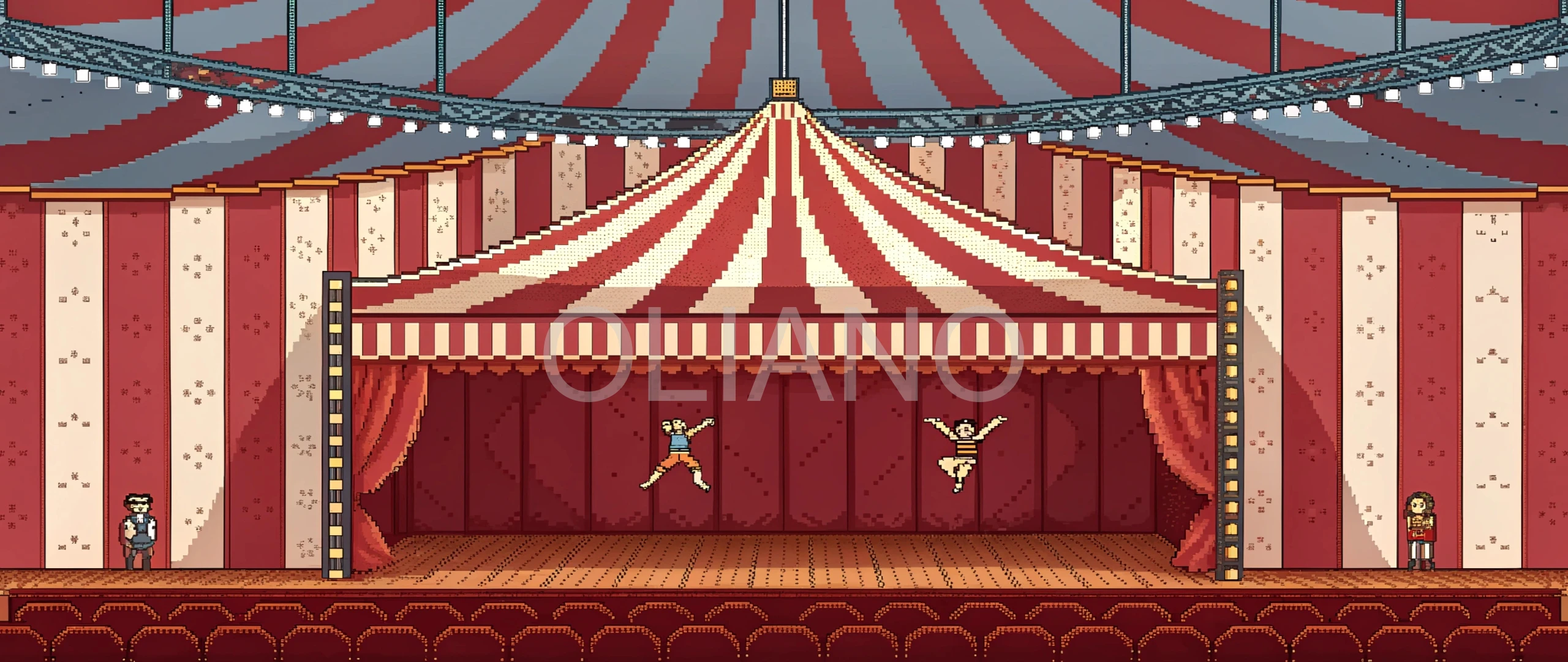 pixelated circus tent interior