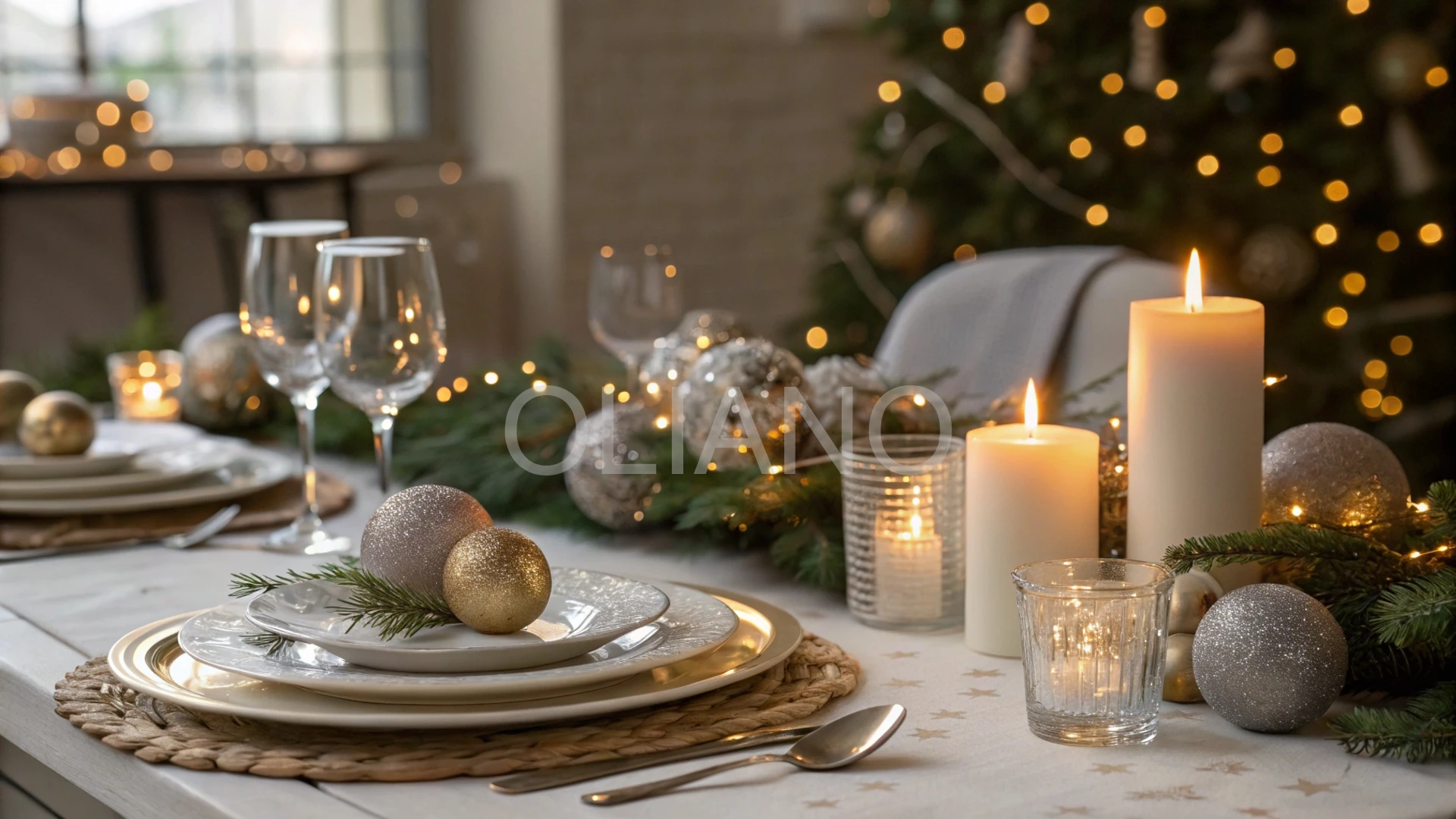 Blurred festive table setting